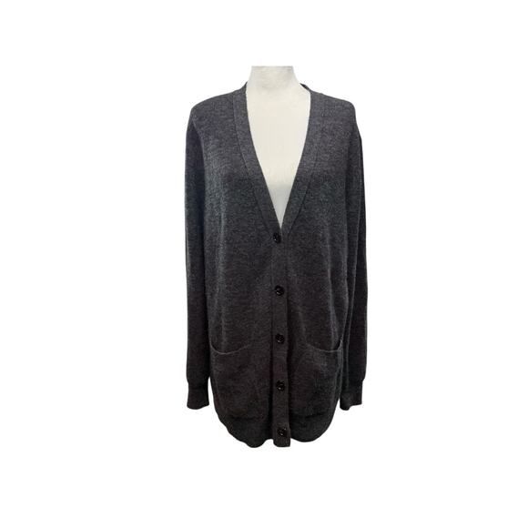 Acne Studios Alpaca Wool Blend Long Cardigan Sweater Size L Gray Button Pockets - Picture 1 of 11